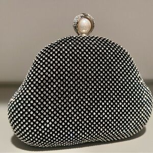 NWOT Esbeda Black Rhinestone/Pearl Clutch & Shoulder Handbag